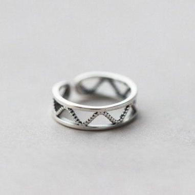 Double Layer Sea Wave Adjustable Open Ring,925..