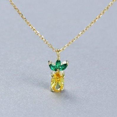 Yellow Link Chain Pineapple Necklace,925 Sterling..