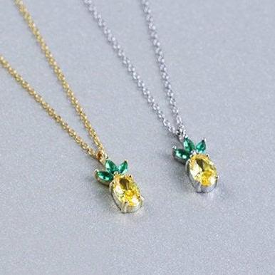 Yellow Link Chain Pineapple Necklace,925 Sterling..
