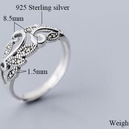 Fashion Flower Leaf Hollow Design Women Ring,925..