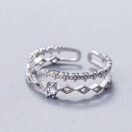 Double Layer CZ Silver Adjustable R..