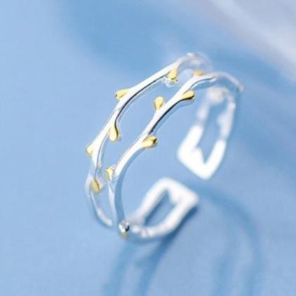 Double Layer Leaf Tree Silver Ring,..