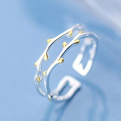Double Layer Leaf Tree Silver Ring,..
