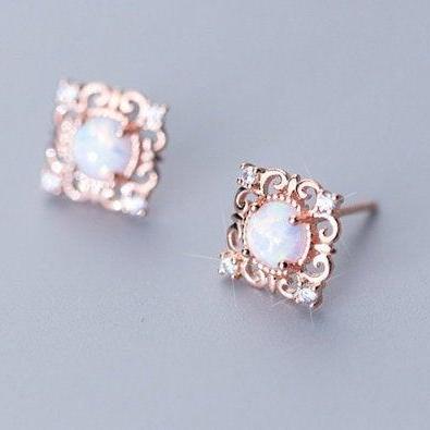 Cute Square Exquisite Opal Cabochon Earring,925..