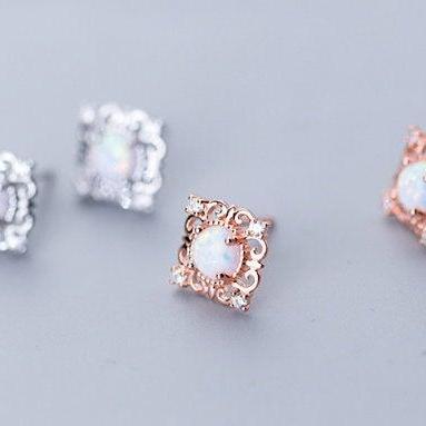Cute Square Exquisite Opal Cabochon Earring,925..