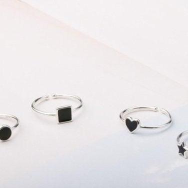 Fashion Black Geometric Couple Ring,925 Sterling..