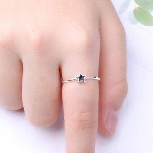 Fashion Black Geometric Couple Ring,925 Sterling..