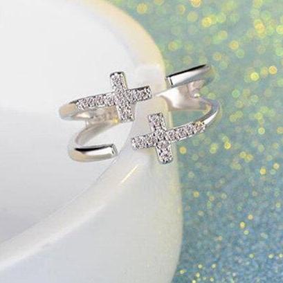 Fashion Double Cross Micro Inlaid Ring ,engagement..