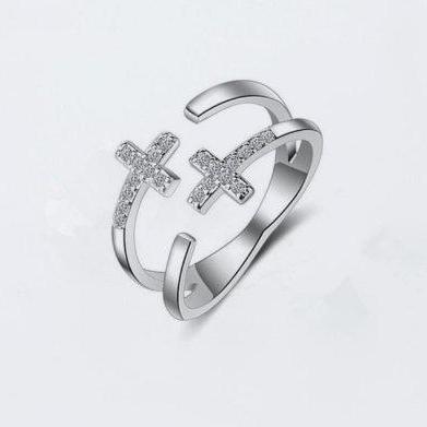 Fashion Double Cross Micro Inlaid Ring ,engagement..