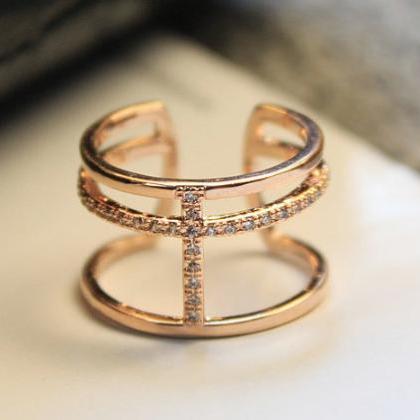 Fashion Double Layer Cross Micro Inlaid Ring..