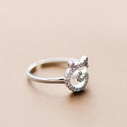 Fashion Cute Cat Micro-inlaid Girlfriend Ring,925..