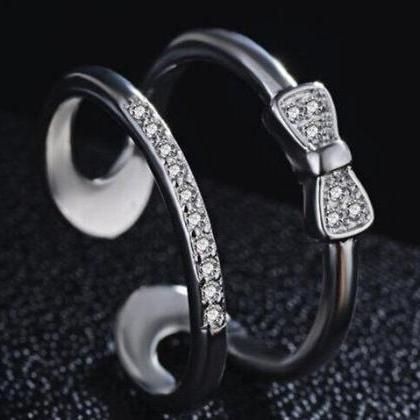 Fashion Bow Double Ring Micro Inlaid Ring..