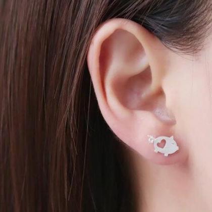 Cute Pig Women Fashion Studs Earring Gift,925..