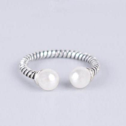 Creative Trendy Personality Twist Pearl Open Ring..