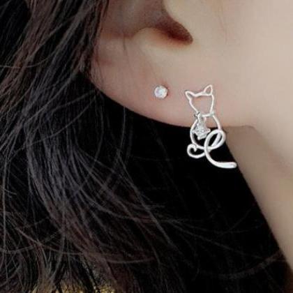 Cute Cat Micro Inlaid Pat Romantic Earring,925..