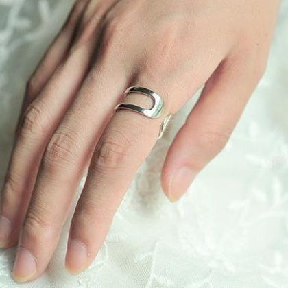 Cute Geometric Open Dynamic Double Ring,engagement..