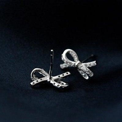 Cute Crystal Bow-knot Fashion Earring,925 Sterling..