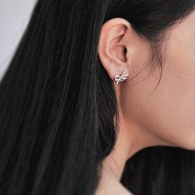 Cute Crystal Bow-knot Fashion Earring,925 Sterling..