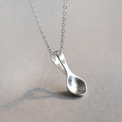 Fashion Cute Mini Spoon Necklace Food Gift ,925..