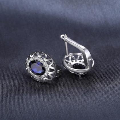 Cute Romantic Blue Sapphire Women Hoop Earring,925..