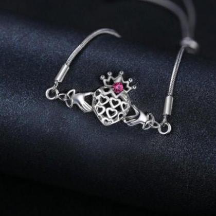 Fashion Love Ruby Heart Bangle Bracelet,925..