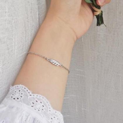 Girlfriend Gift Feather Small Leaf Bracelet 925..