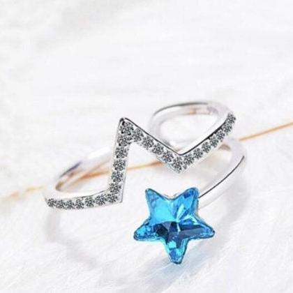 New Fashion Silver Open Blue Star D..