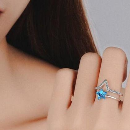 New Fashion Silver Open Blue Star D..