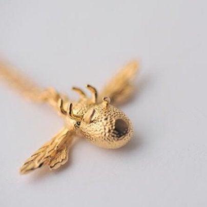Fashion Dynamic Gold Silver Bee Necklace,925..