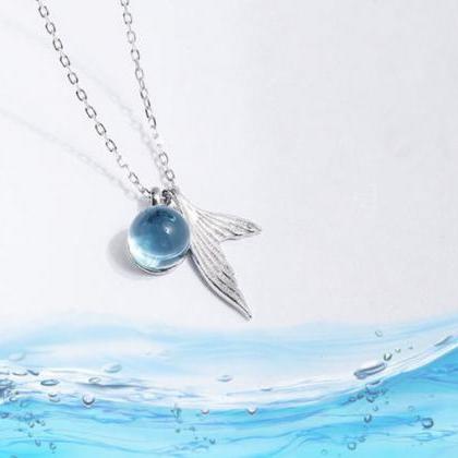 Mermaid Form Wild Fish Tail Crystal Necklace 925..