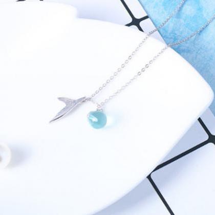 Mermaid Form Wild Fish Tail Crystal Necklace 925..