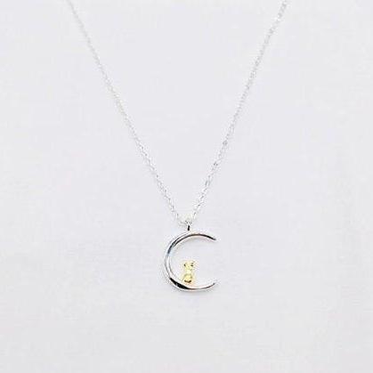 Simple Moon Rabbit Necklace, 925 St..