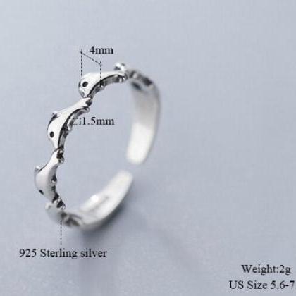 Dolphin Charm Silver Ring, 925 Ster..