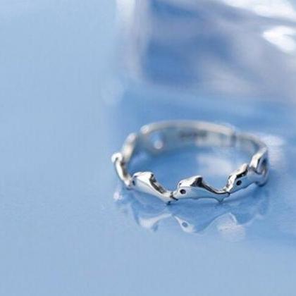 Dolphin Charm Silver Ring, 925 Ster..