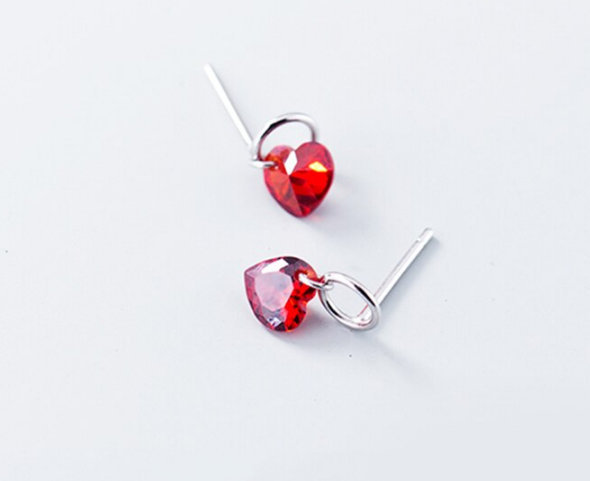 Cute Small Red Heart Silver Studs Earring,925 Sterling Silver,minimalist Earring,boho Earring,gift For Her Wedding Gift. Jewellery.