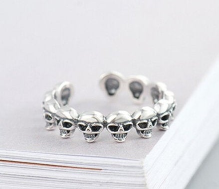 Fashion Skull Bike Punk Skeleton Open Ring,925 Sterling Silver Ring,adjustable Ring,minimalist Ring Boho Ring, Wedding Gift