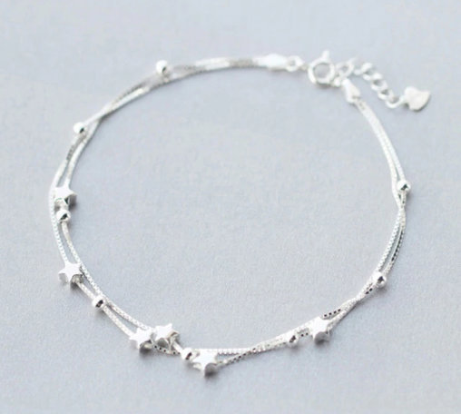 Double Layer Star Bead Female Anklet,925 Sterling Silver Anklet, Minimalist Anklet, Boho Anklet, Dainty Anklet, Gift For Her, Jewellery.