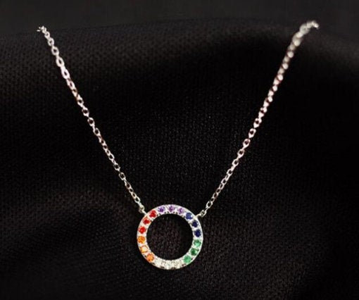Rainbow Circle Necklace 925 Sterling Silver, Minimalist Necklace, Boho Necklace, Dainty Necklace, Gift For Her, Bridesmaids Jewellery.