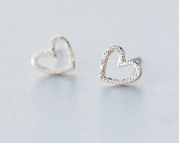 Cute Tiny Hollow Heart Silver Studs Earring, 925 Sterling Silver,minimalist Earring,boho Earring,gift For Her Wedding Gift. Jewellery.