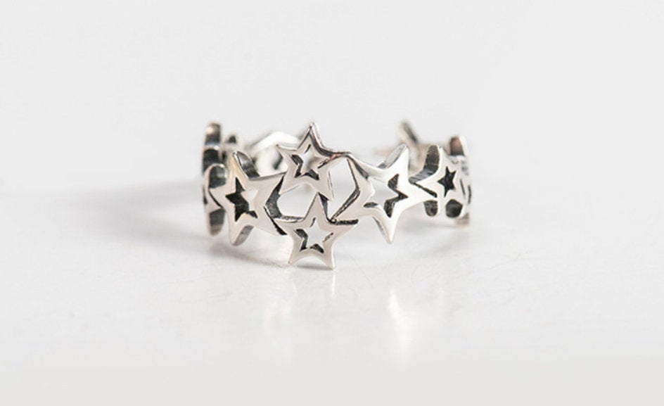 Hollow Star Band,925 Sterling Silver Ring, Engagement Ring,Adjustable ring, Dainty,Gift for her, Minimalist Ring, Boho Ring, Wedding gift