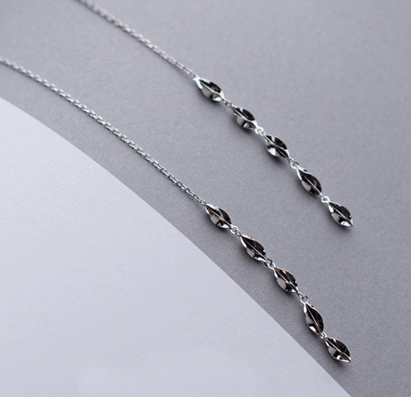 Delicate Long Chain Link Dangle Drop Line Earring, 925 Sterling Silver,minimalist Earring,boho Earring,gift For Her Wedding Gift. Jewellery.