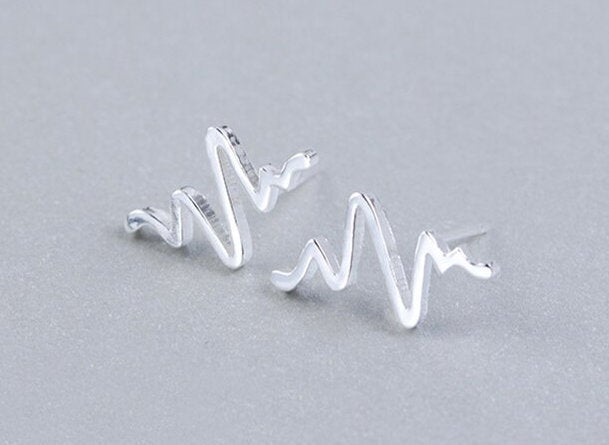 Electrocardiogram Curve Heart Beat Studs Earring, 925 Sterling Silver,minimalist Earring,boho Earring,gift For Her Wedding Gift,women Studs.