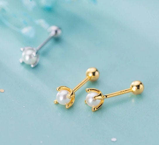 Pearl Studs Gold Earring, Dainty Earring, Tiny Earring, 925 Sterling Silver , Studs Earring, Minimalist Earring, Boho Earring, Gift For Her
