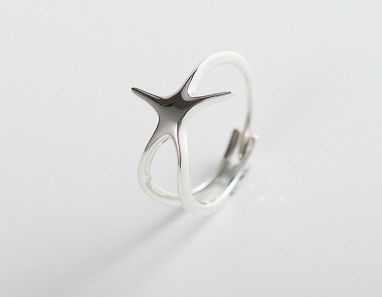 Starfish Ring, 925 Sterling Silver Ring, Silver Ring, Adjustable Ring, Dainty Ring, Gift For Her, Minimalist Ring, Boho Ring. Gift For Women