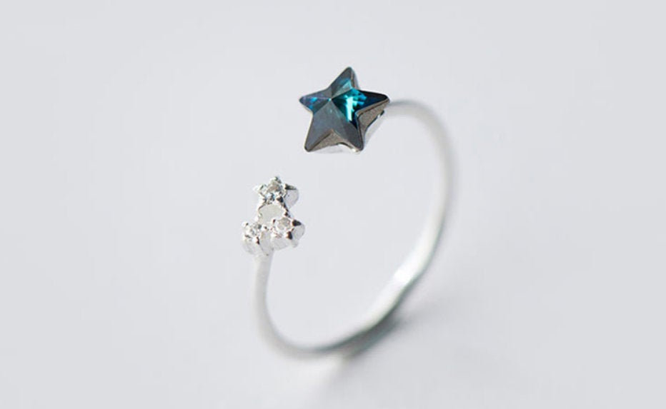 Romantic Blue CZ Star Ring, 925 Sterling Silver Ring, Adjustable ring, Dainty Ring, Gift for her, Minimalist Ring, Boho Ring, Wedding gift