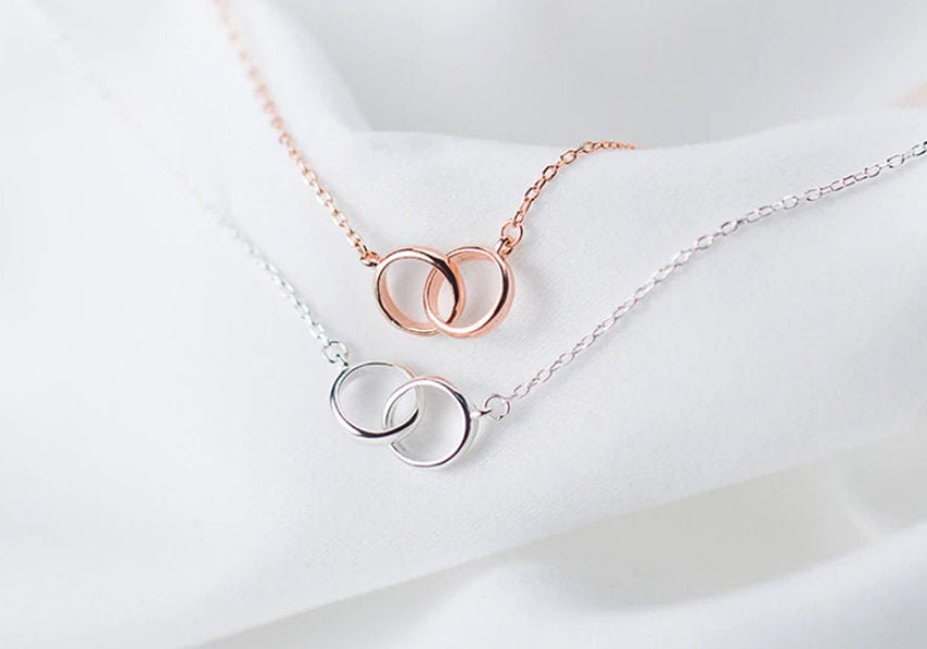 Double Circle Pendent Necklace, 925 Sterling Silver Necklace, Minimalist Necklace, Boho Necklace, Dainty Necklace, Gift For Her, Jewellery.