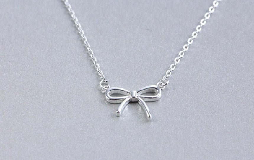 Bow-knot Pendent Necklace, 925 Sterling Silver , Minimalist Necklace, Boho Necklace, Dainty Necklace, Gift for her, Bridesmaids Jewellery.