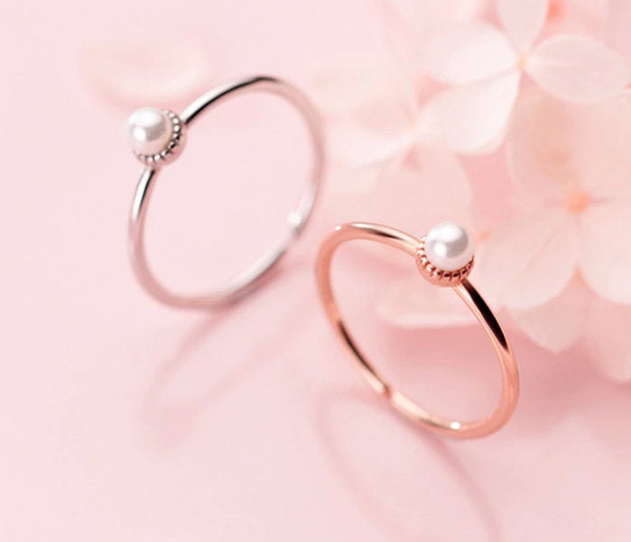 Round Pearl Ring, Rose Gold Ring, Silver Ring, 925 Sterling Silver, Dainty Ring, Gift For Her, Minimalist Ring, Boho Ring, Jewellery, Gift.