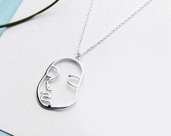 Fashion Abstract Human Face Pendant Necklace,925 Sterling Silver,minimalist Necklace,boho Necklace,gift For Her,bridesmaids Jewellery.