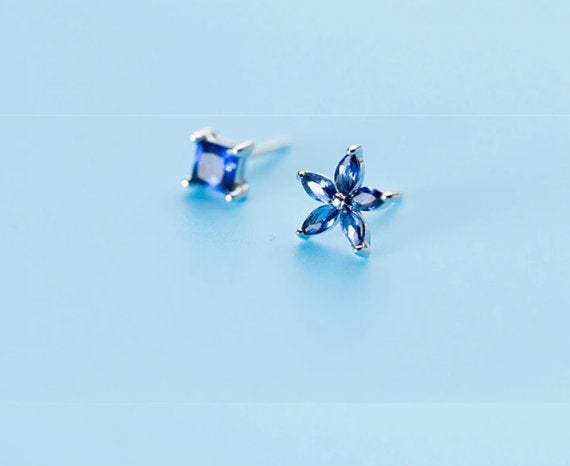 Flower & Rectangle Earring, 925 Sterling Silver, Minimalist Earring, Boho Earring, Tiny Earring, Dainty Ring, Gift For Her, Jewellery.